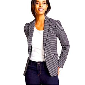 Ann Taylor Navy & Cream Pin-striped Blazer